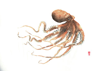 Gyoaku de poulpe, pieuvre, octopus kraken, giotaku, fishprint, art japonais, estampes. C'est une empreinte de poisson poulpe en coupleurs