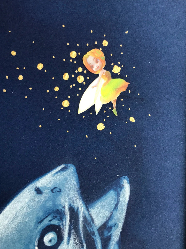 Cyanotype de truite et fée clochette - Gyotaku-Darkoï