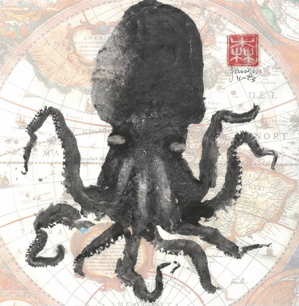 Gyoaku de  poulpe pieuvre, kraken, octopus  giotaku, fishprint, art japonais, estampes 